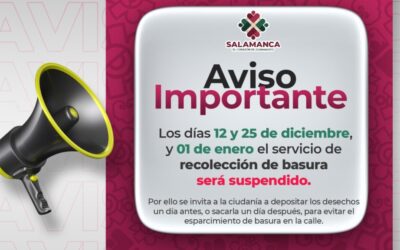 Los días 12 y 25 de diciembre el servicio de basura estará suspendido
