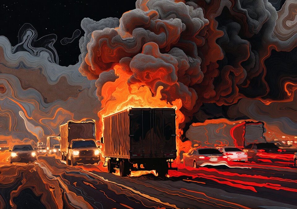 Tráiler en llamas paraliza el Libramiento Sur de Irapuato