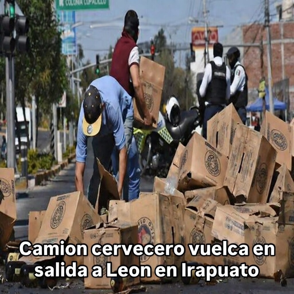 Camion cervecero vuelca en salida a Leon en Irapuato