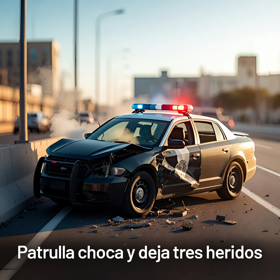 Patrulla choca y deja tres heridos