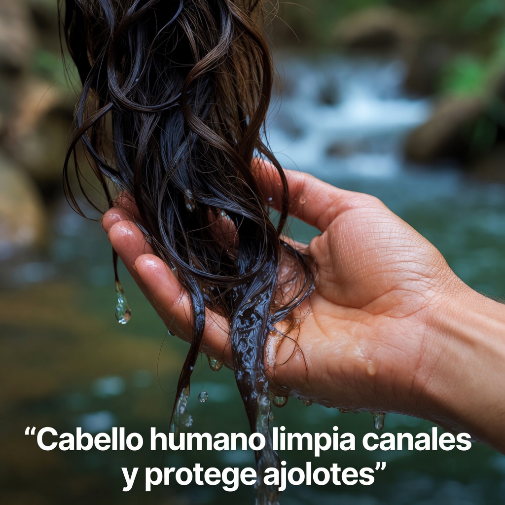 Cabello humano limpia canales y protege ajolotes