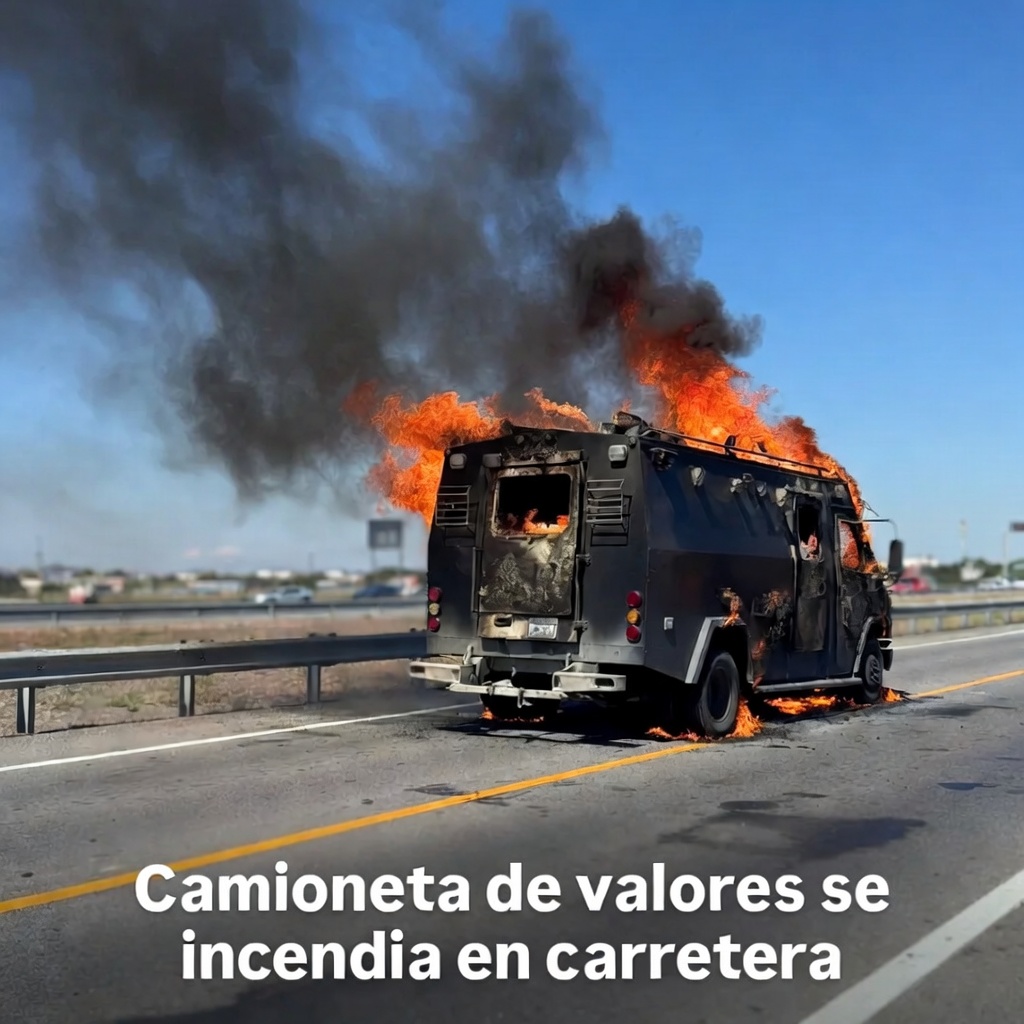 Camioneta de valores se incendia en carretera