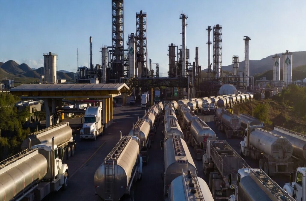 Pipas saturan acceso a la refinería de Salamanca