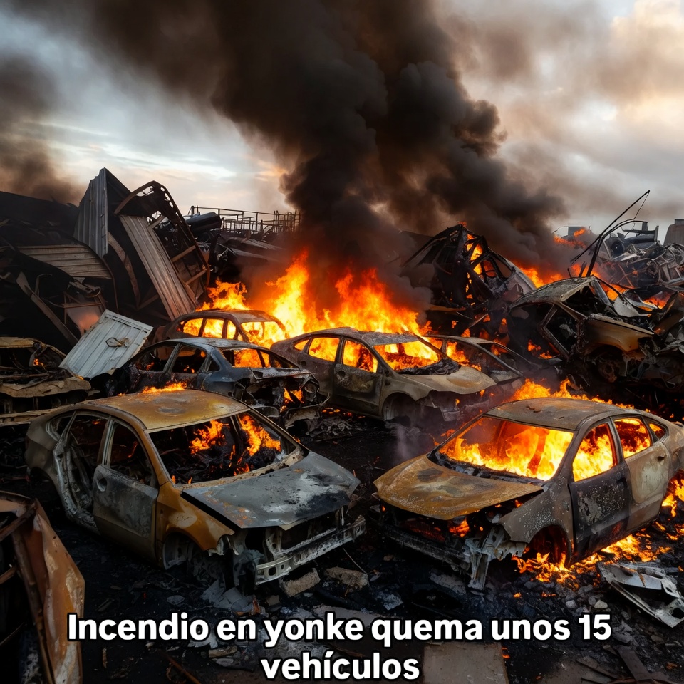 Incendio en yonke quema unos 15 vehículos