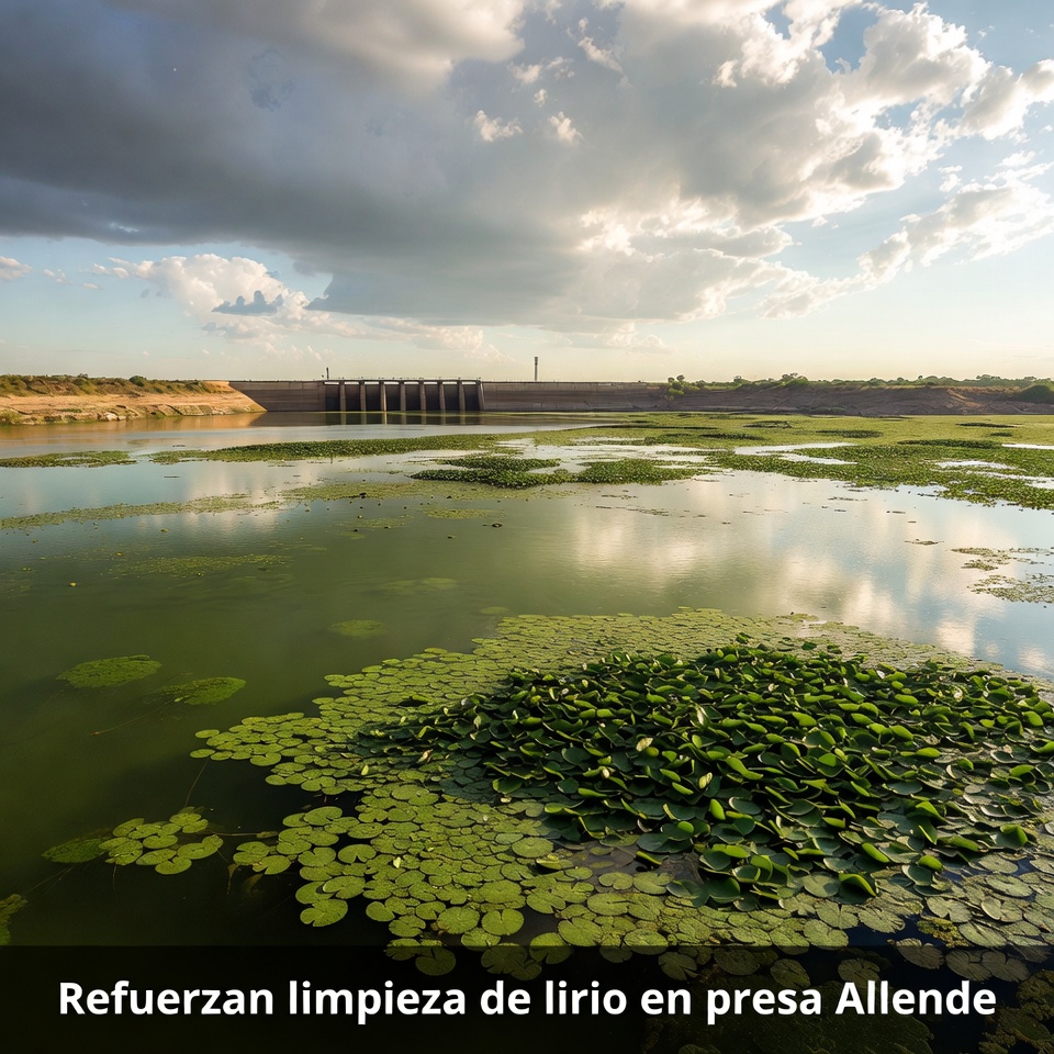 Refuerzan limpieza de lirio en presa Allende