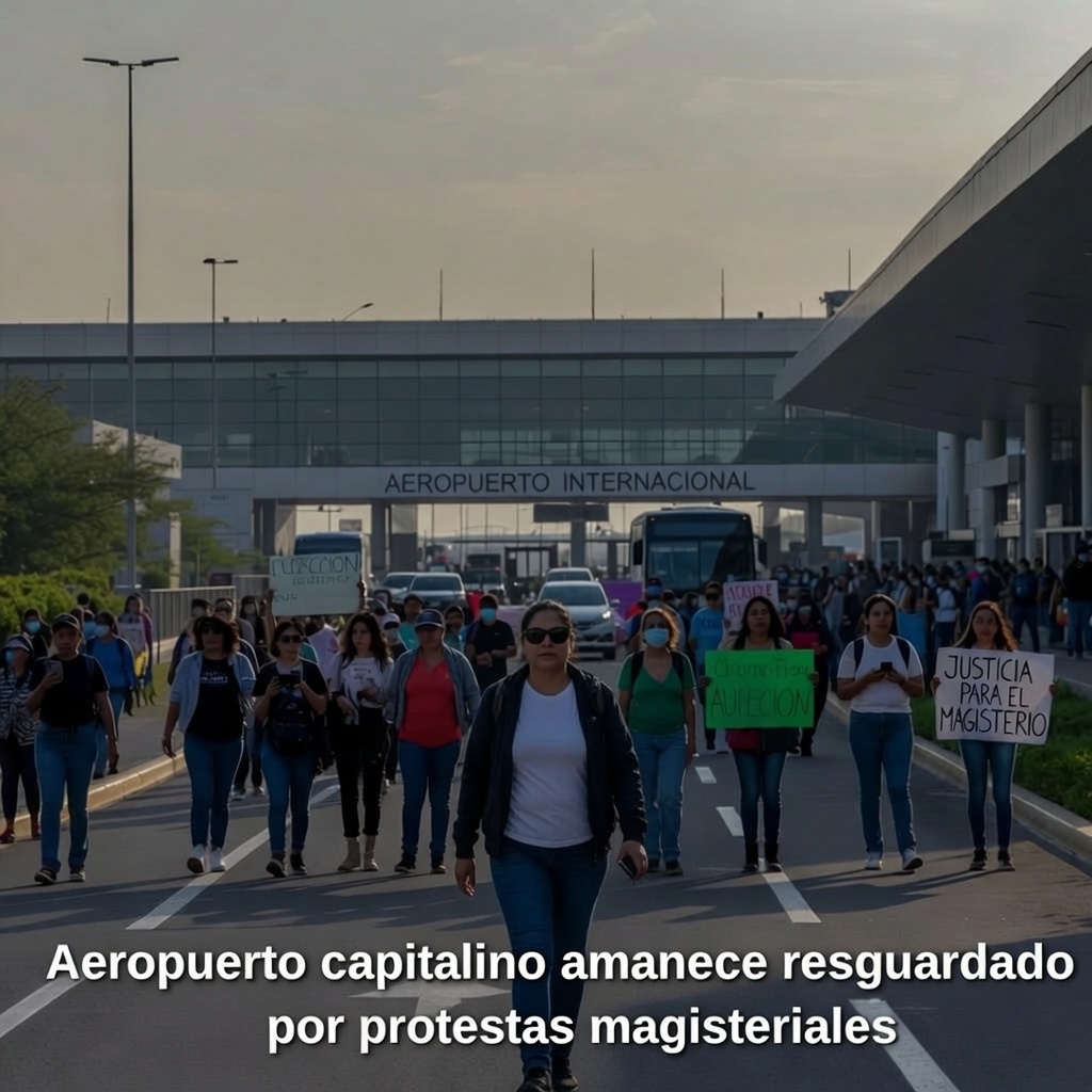 Aeropuerto capitalino amanece resguardado por protestas magisteriales