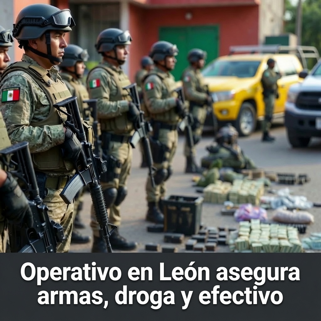 Operativo en León asegura armas, droga y efectivo