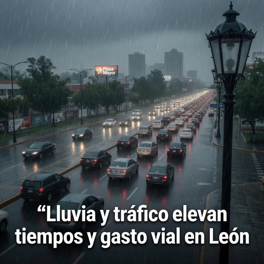 Lluvia y tráfico elevan tiempos viales en León