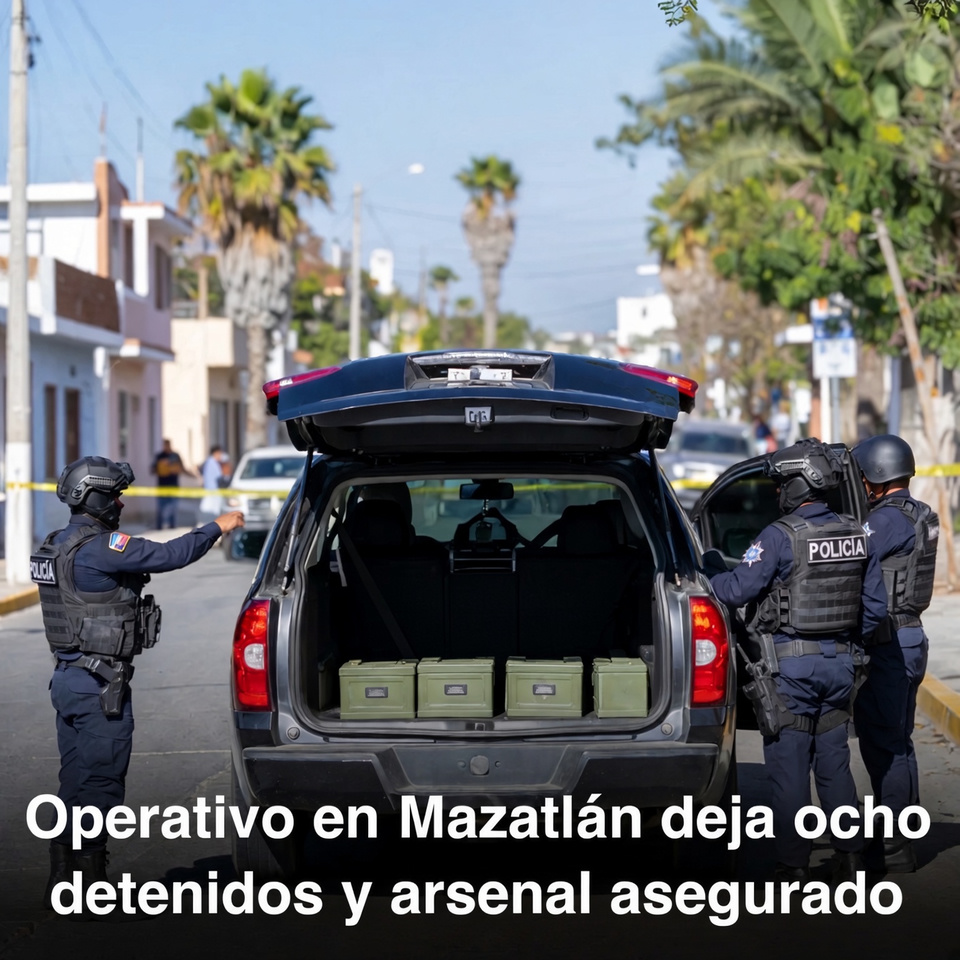 Operativo en Mazatlán deja ocho detenidos y arsenal asegurado