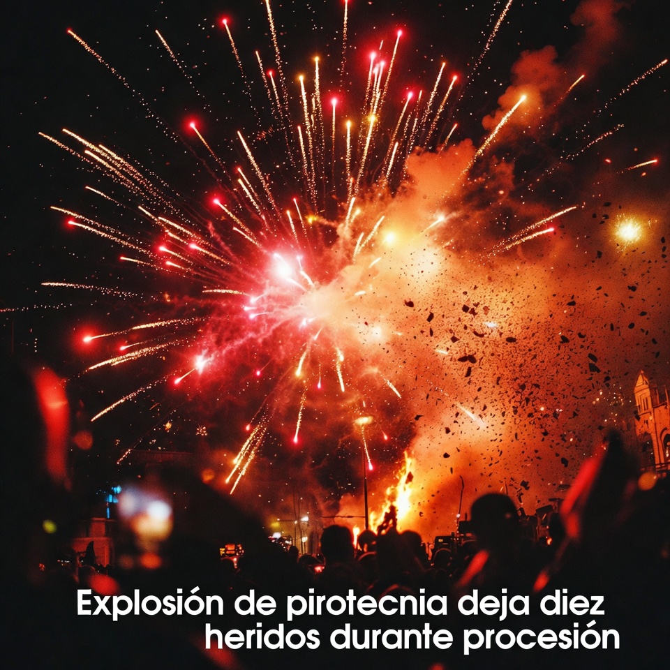 Explosión de pirotecnia deja diez heridos durante procesión