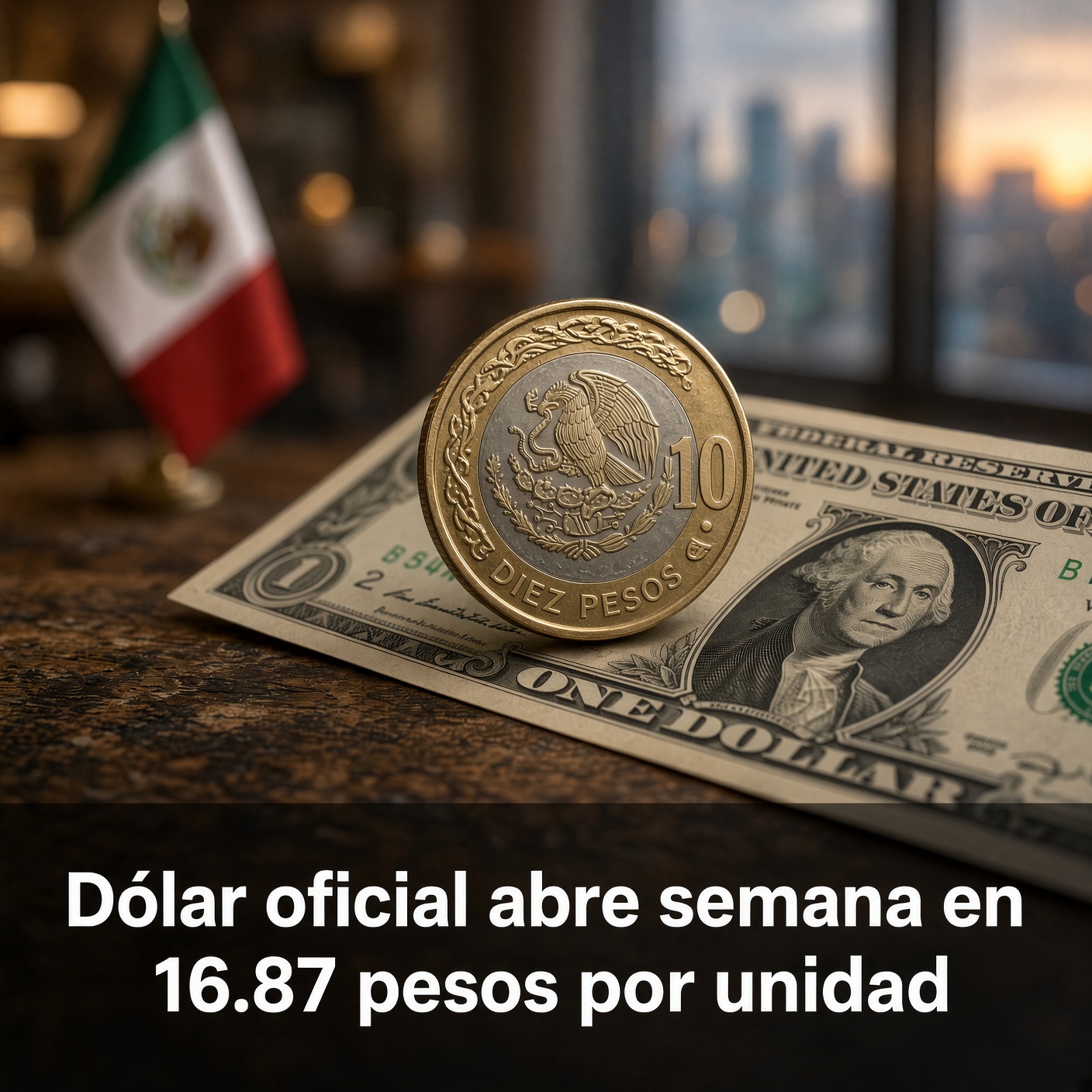 Dólar oficial inicia semana en 16.87 pesos