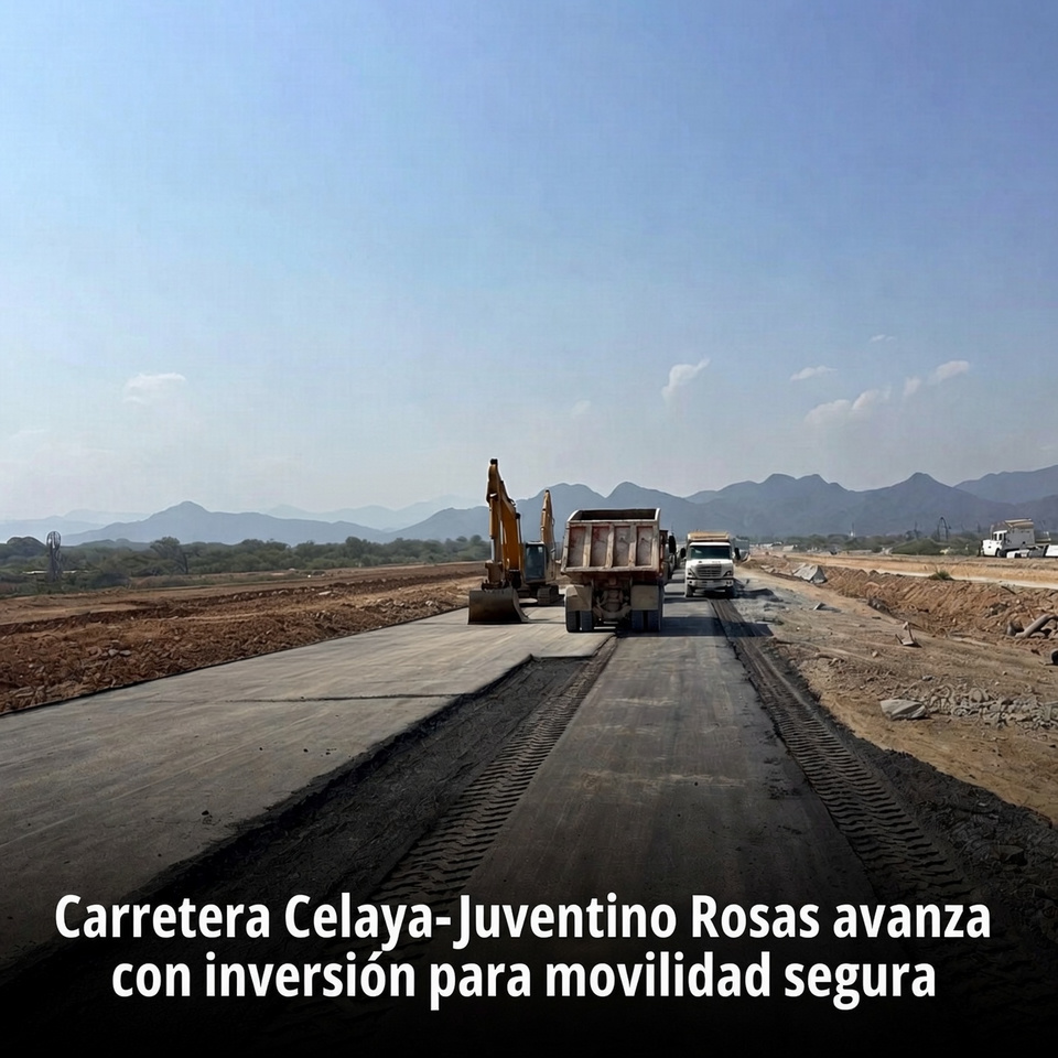 Carretera Celaya-Juventino Rosas avanza con inversión para movilidad segura