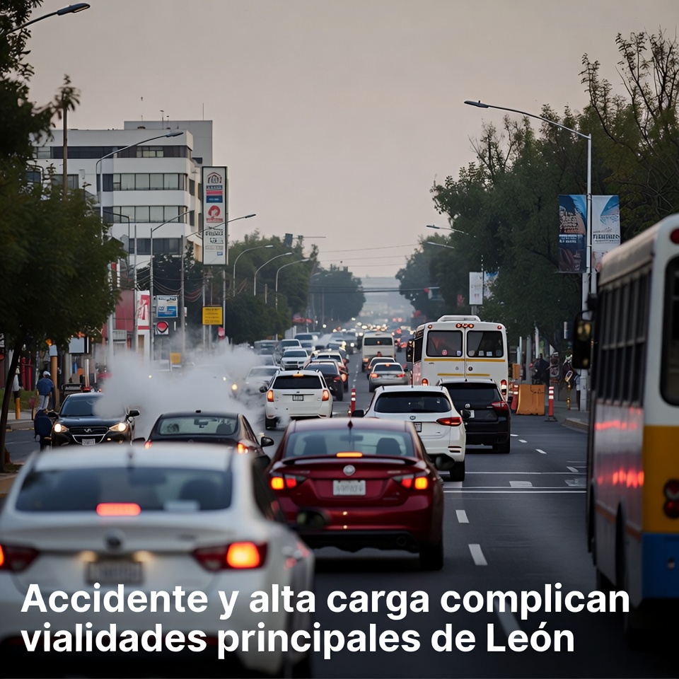Accidente y alta carga complican vialidades principales de León