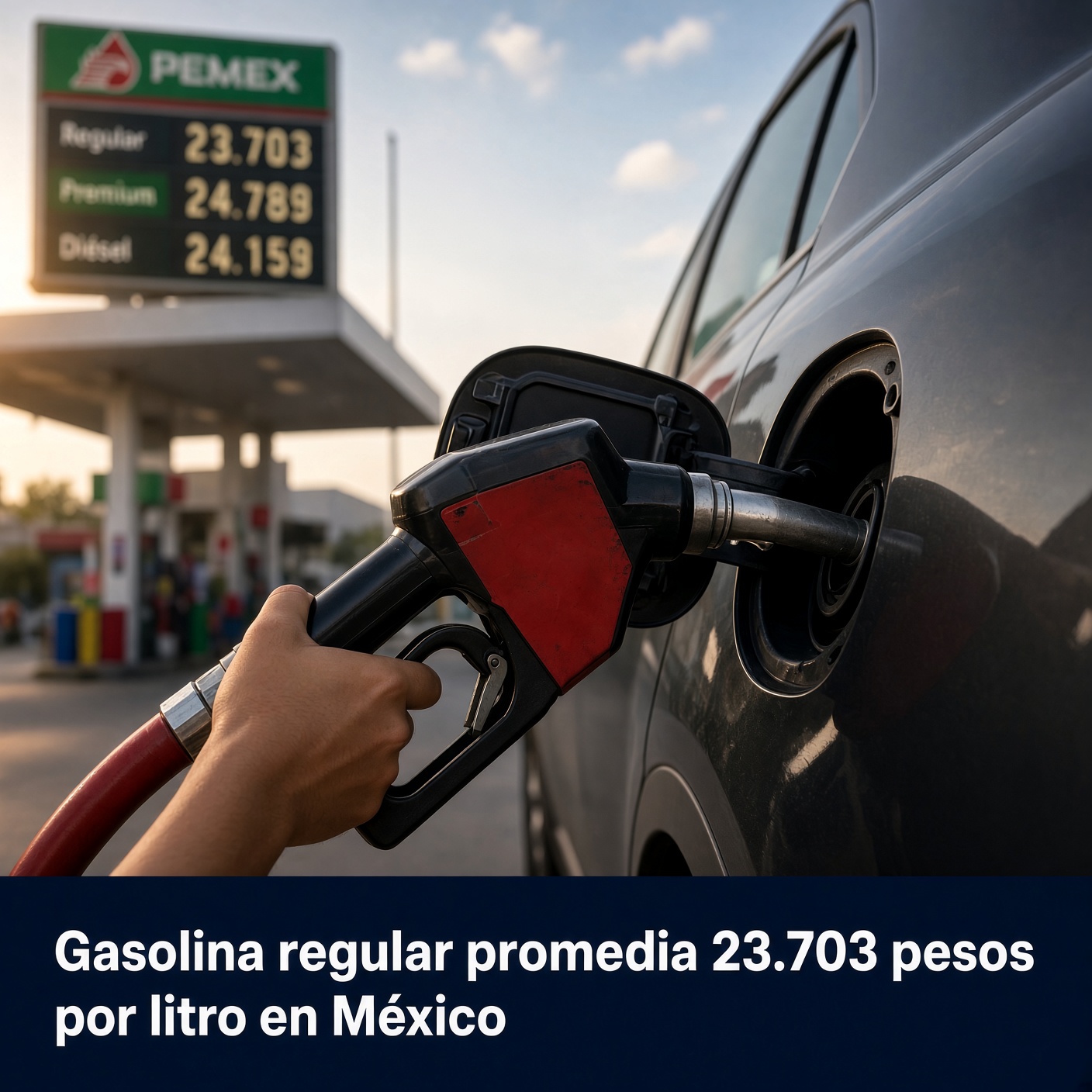 Gasolina regular promedia 23.703 pesos por litro en México
